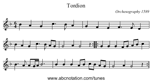 Tordion - staff notation