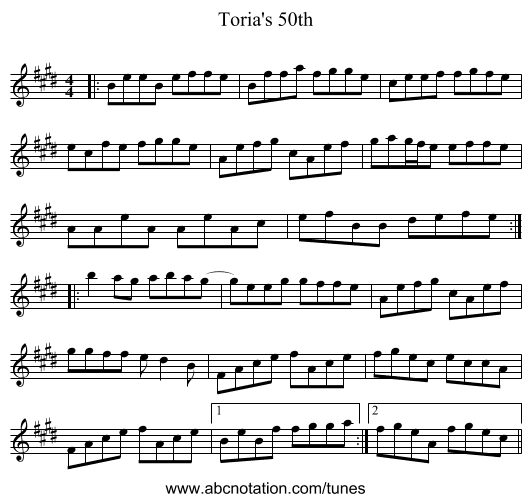 Toria's 50th - staff notation