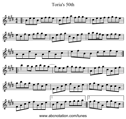Toria's 50th - staff notation
