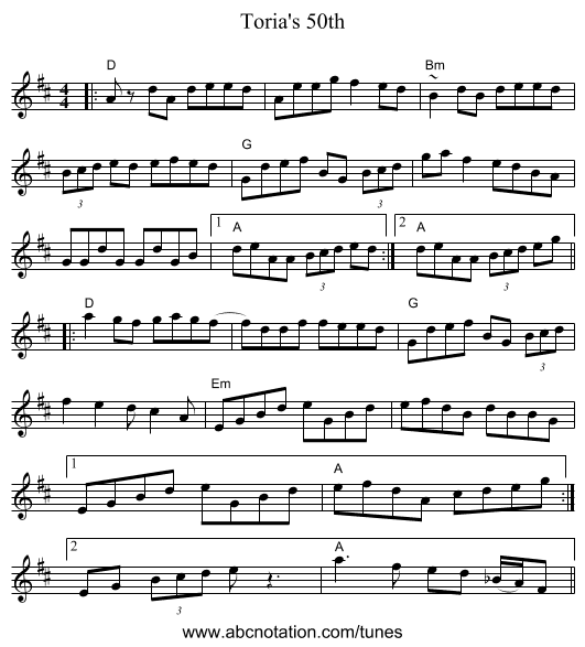 Toria's 50th - staff notation