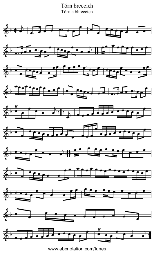 Tórn breccich - staff notation