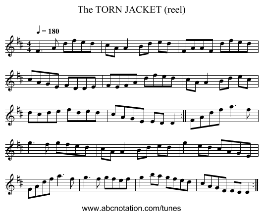 TORN JACKET (reel), The - staff notation