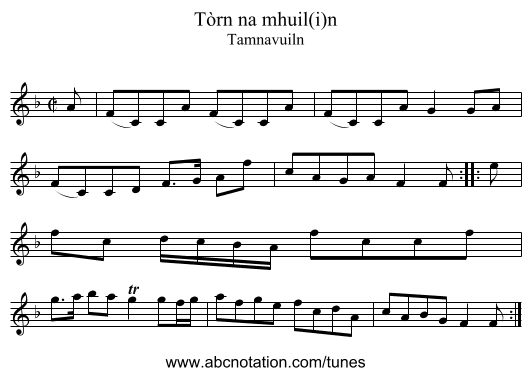 Tòrn na mhuil(i)n - staff notation