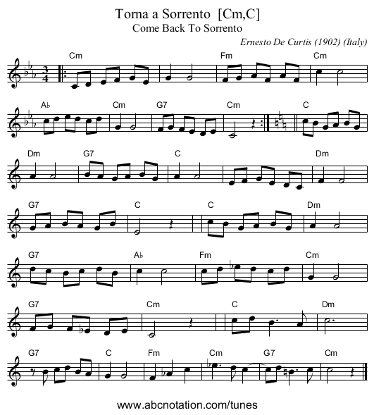 Torna a Sorrento  [Cm,C] - staff notation