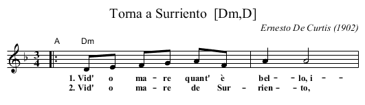 Torna a Surriento  [Dm,D] - staff notation