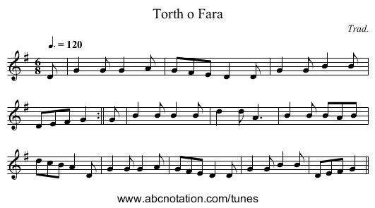 Torth o Fara - staff notation
