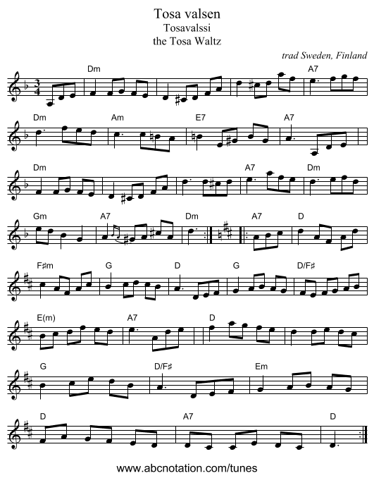 Tosa valsen - staff notation