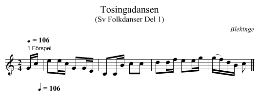 Tosingadansen - staff notation