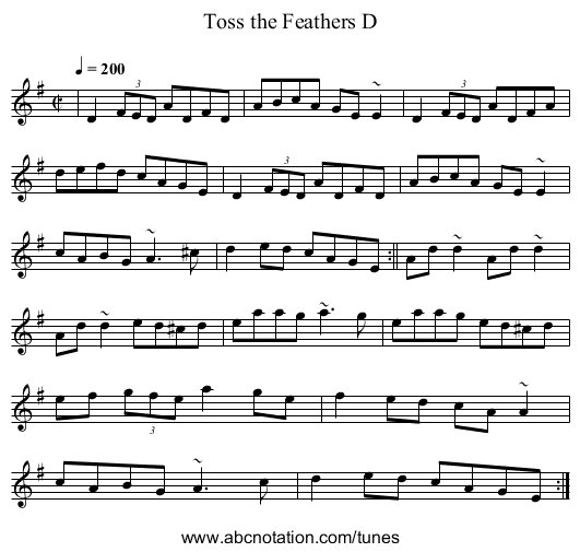 Toss the Feathers D - staff notation