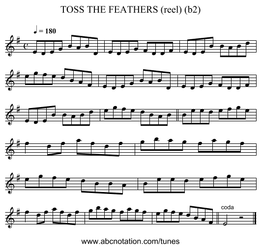 TOSS THE FEATHERS (reel) (b2) - staff notation