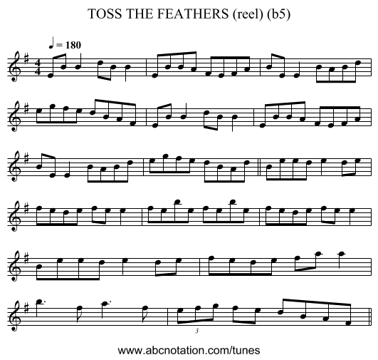 TOSS THE FEATHERS (reel) (b5) - staff notation