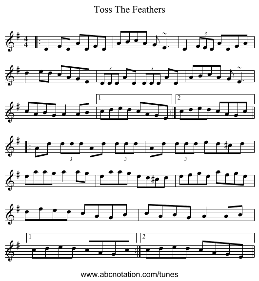 Toss The Feathers - staff notation