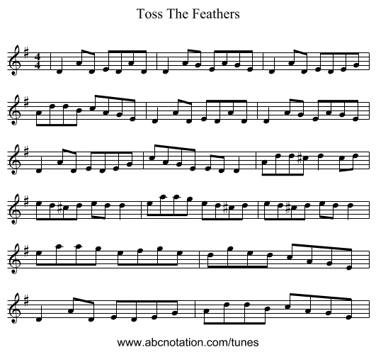 Toss The Feathers - staff notation