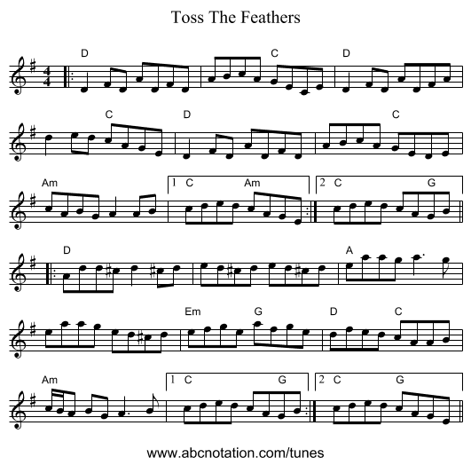 Toss The Feathers - staff notation