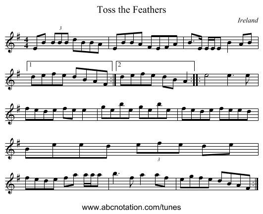 Toss the Feathers - staff notation