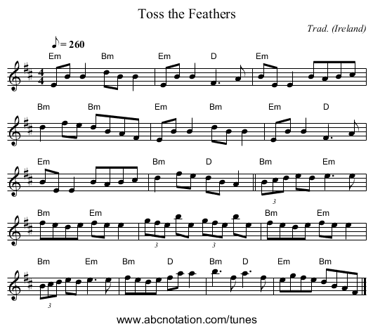 Toss the Feathers - staff notation