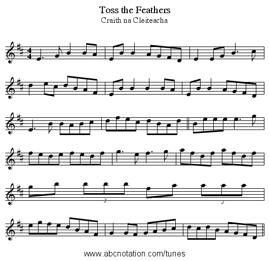 Toss the Feathers - staff notation