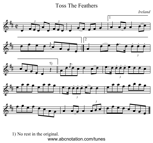 Toss The Feathers - staff notation