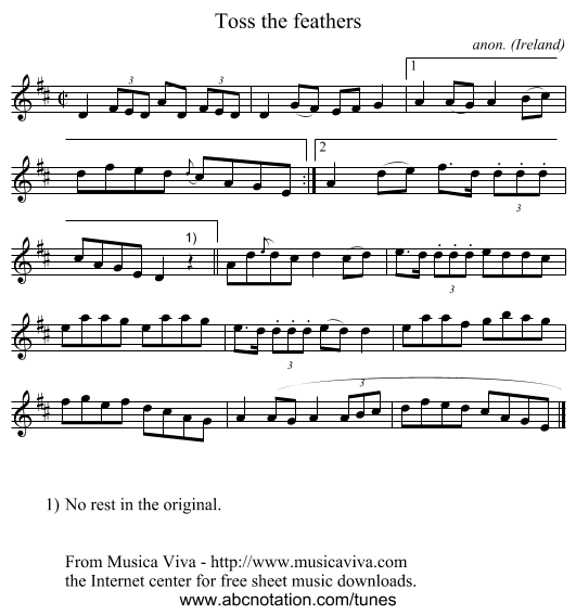 Toss the feathers - staff notation