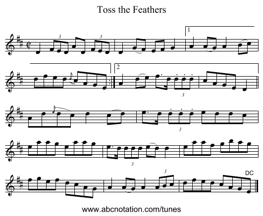 Toss the Feathers - staff notation
