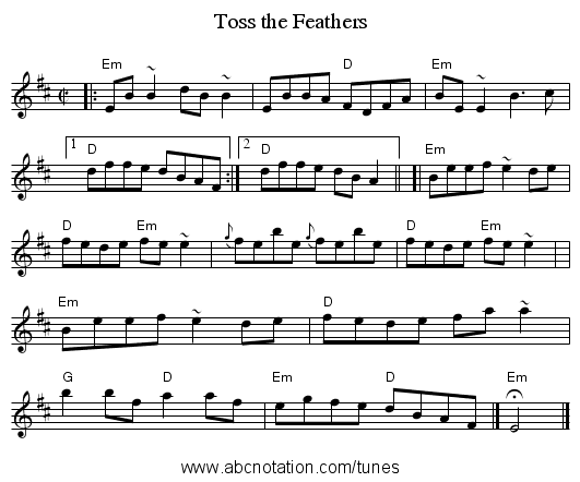 Toss the Feathers - staff notation