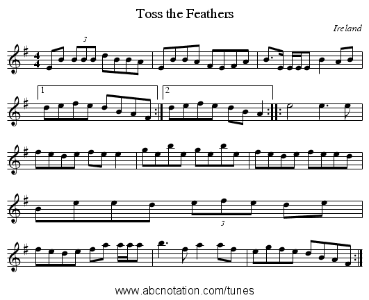 Toss the Feathers - staff notation