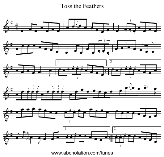 Toss the Feathers - staff notation