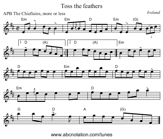 Toss the feathers - staff notation