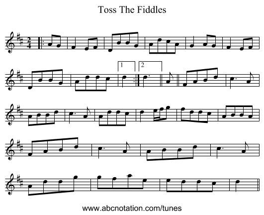 Toss The Fiddles - staff notation