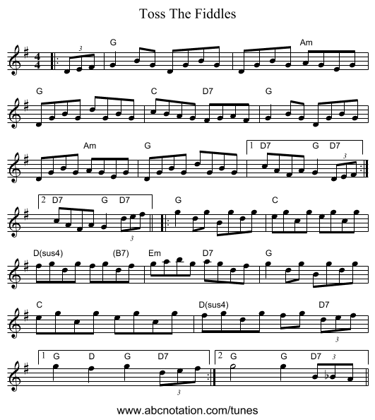 Toss The Fiddles - staff notation