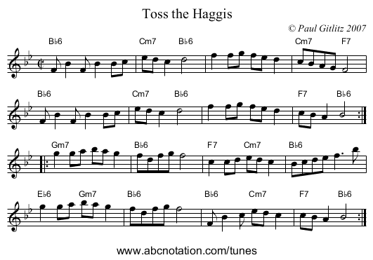 Toss the Haggis - staff notation