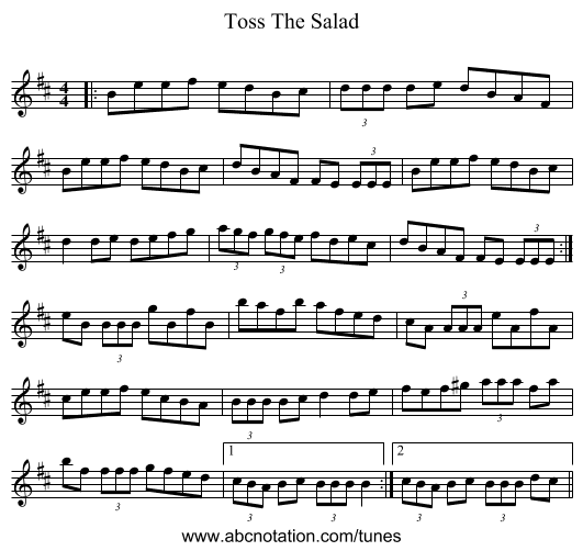 Toss The Salad - staff notation