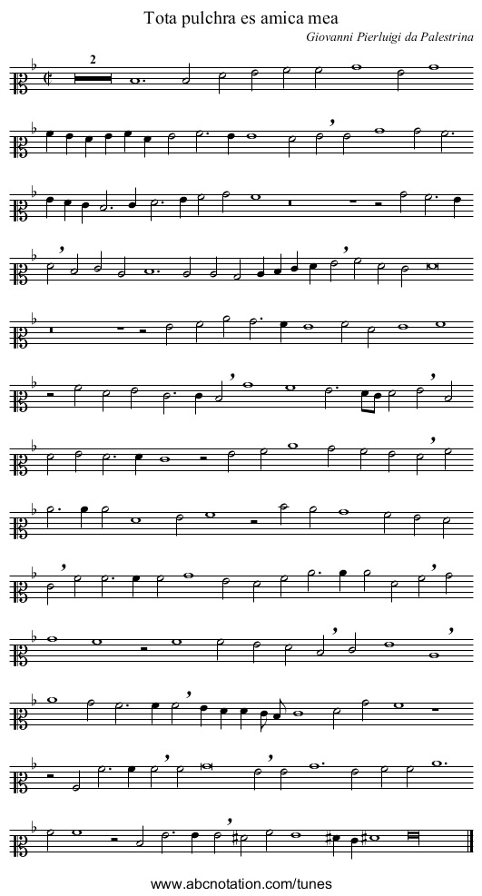 Tota pulchra es amica mea - staff notation