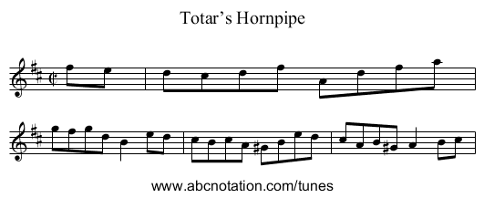 Totar’s Hornpipe - staff notation