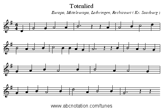 Totenlied - staff notation