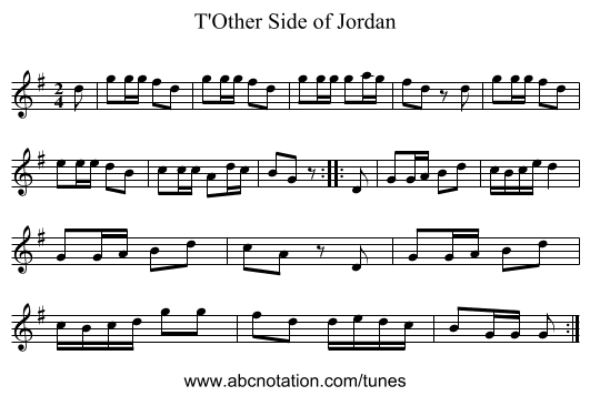 T'Other Side of Jordan - staff notation