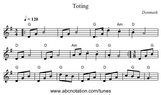 Toting - staff notation
