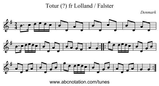Totur (?) fr Lolland / Falster - staff notation