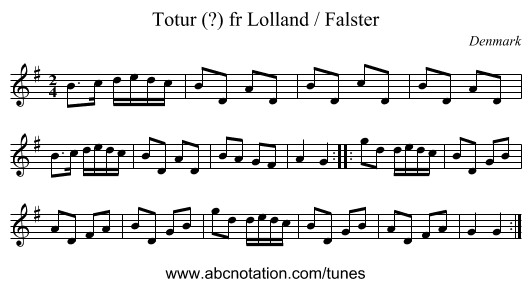 Totur (?) fr Lolland / Falster - staff notation