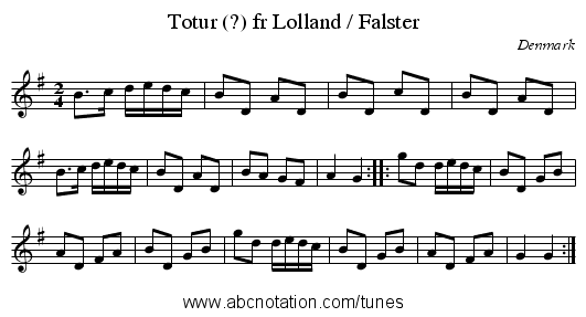 Totur (?) fr Lolland / Falster - staff notation