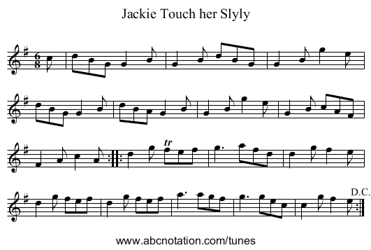 Touch her Slyly, Jackie - staff notation