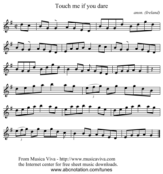 Touch me if you dare - staff notation