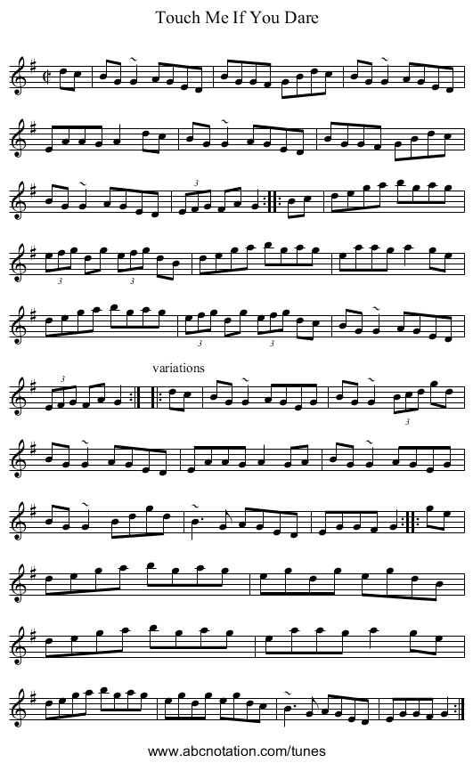 Touch Me If You Dare - staff notation