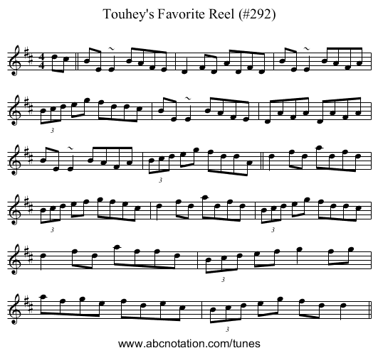 Touhey's Favorite Reel (#292) - staff notation