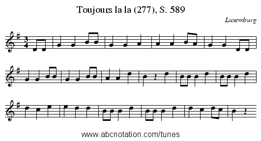Toujours la la (277), S. 589 - staff notation