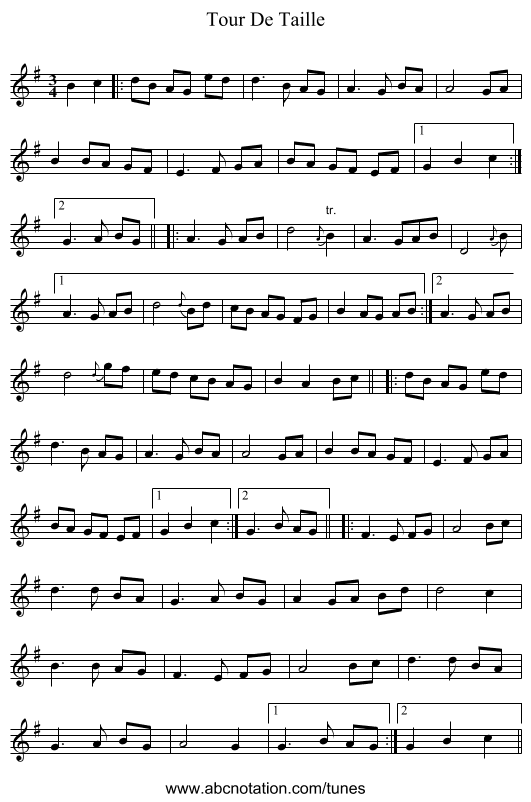 Tour De Taille - staff notation