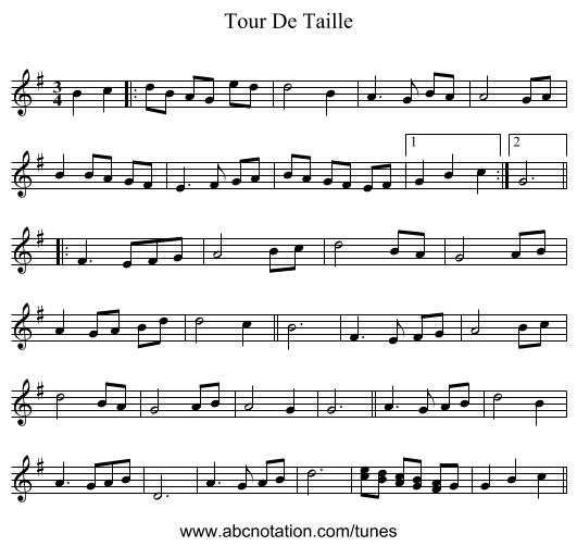 Tour De Taille - staff notation