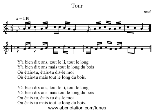 Tour - staff notation
