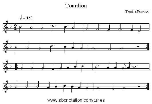 Tourdion - staff notation