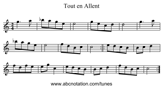 Tout en Allent - staff notation